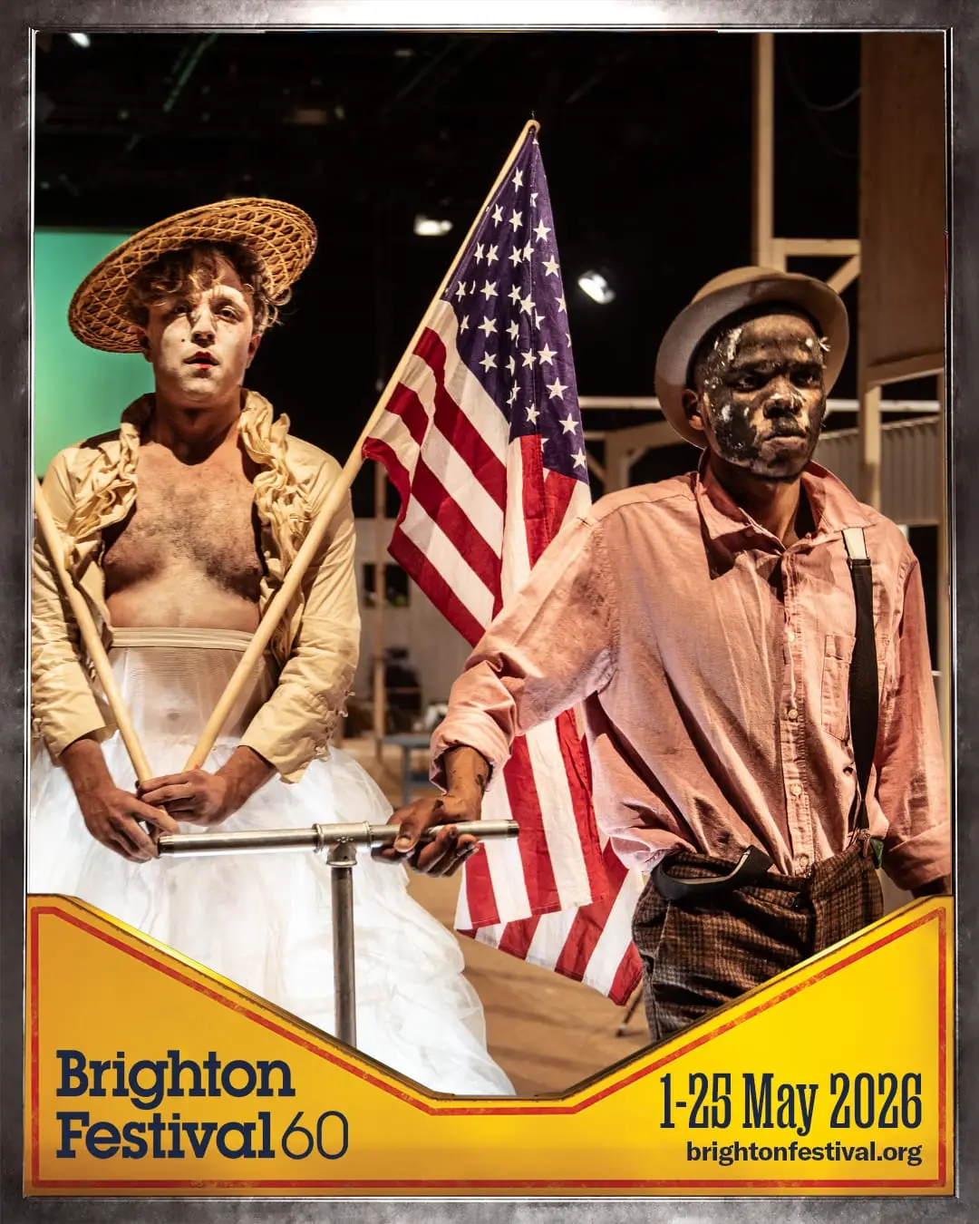 Dark Noon at Brighton Festival 2026, two performers with an American flag