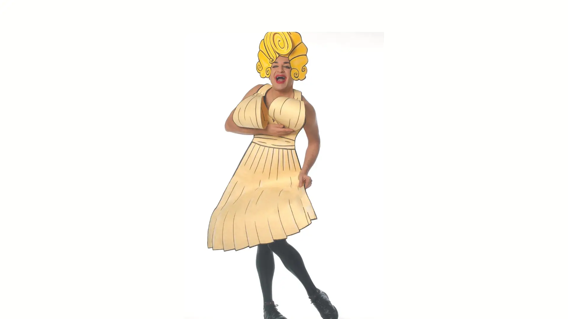 Ennio as a blonde film star in a pleated paper dress